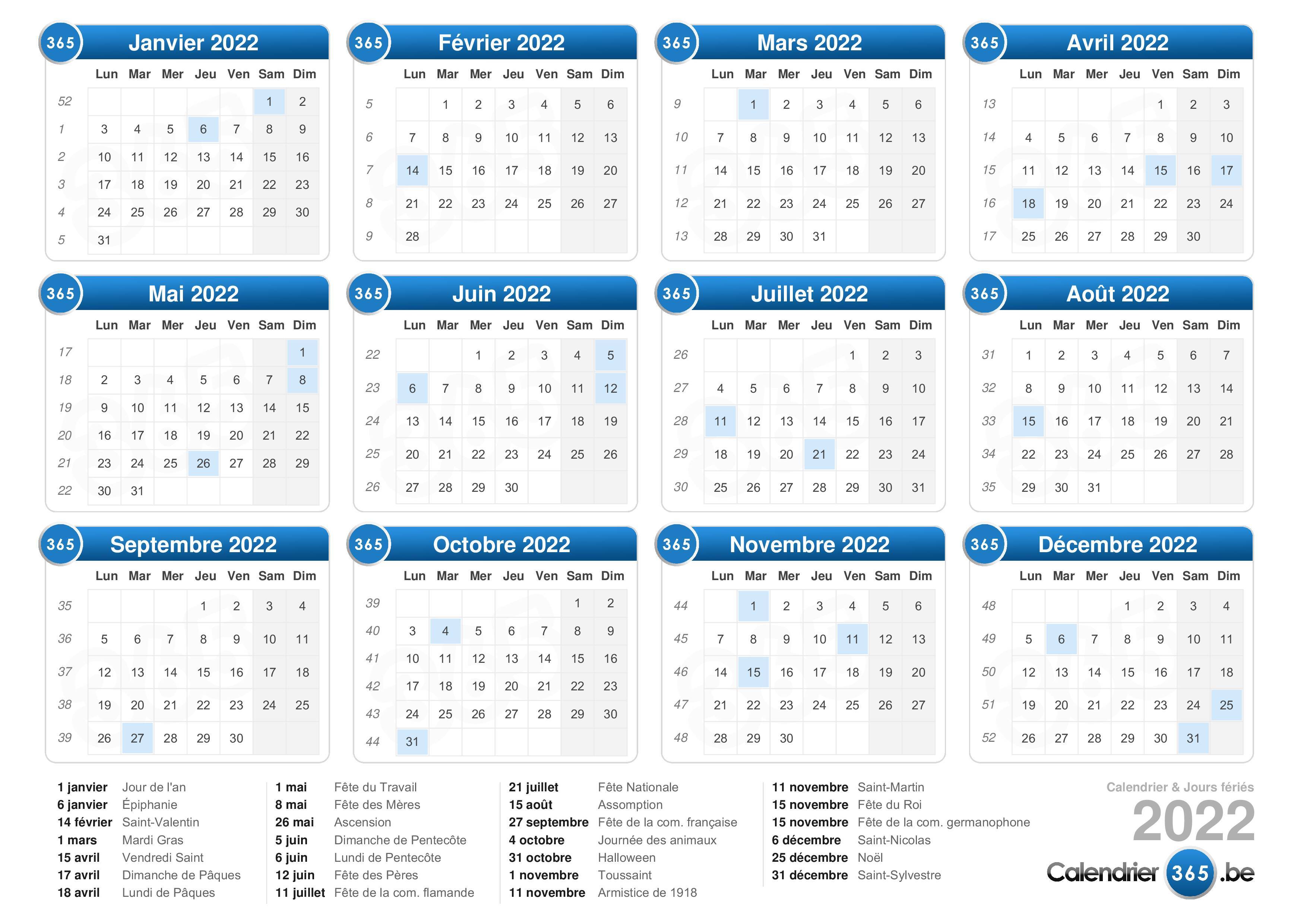 Calendrier 365 Jours 2022 Calendrier 2022