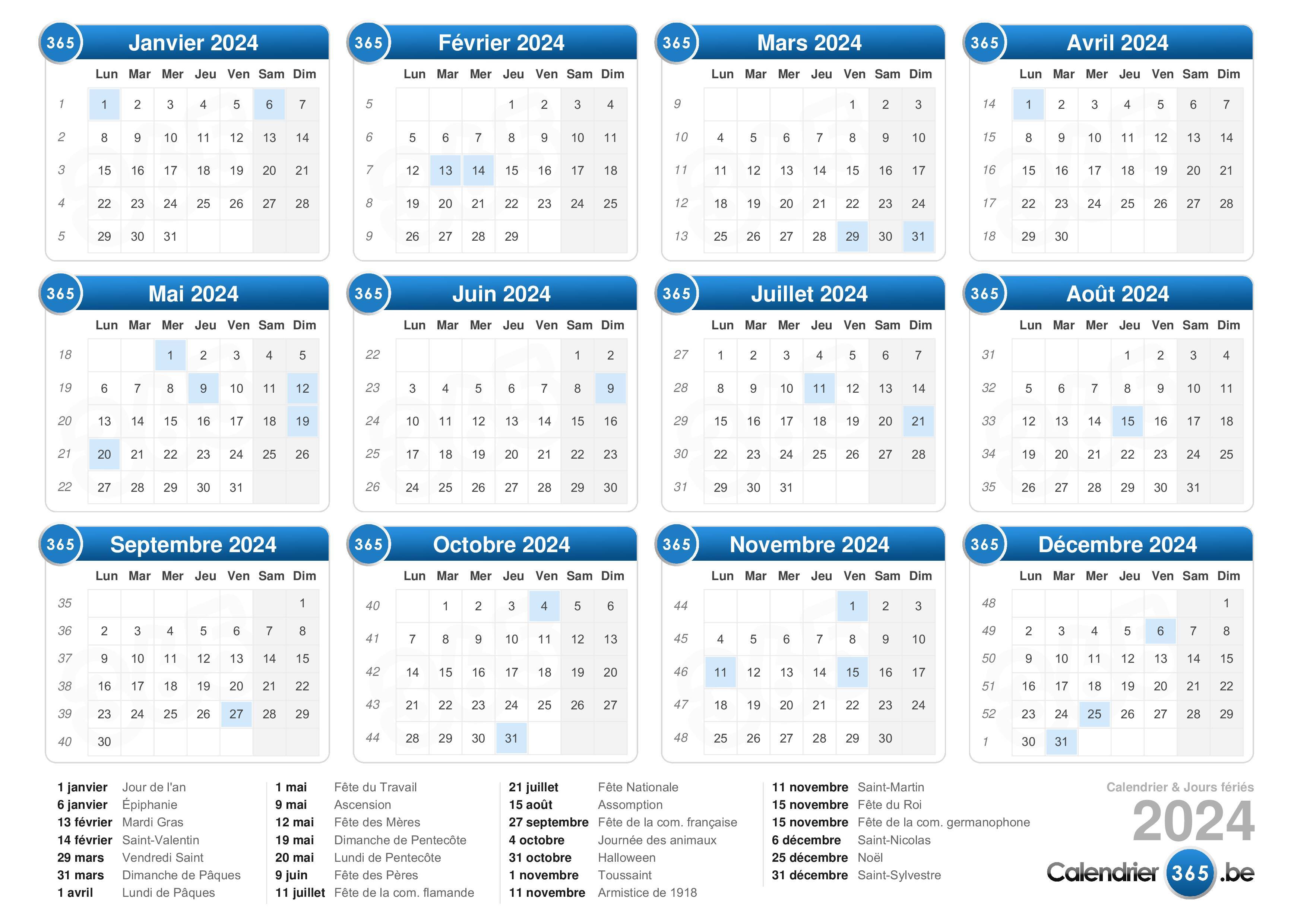 Calendrier 2024