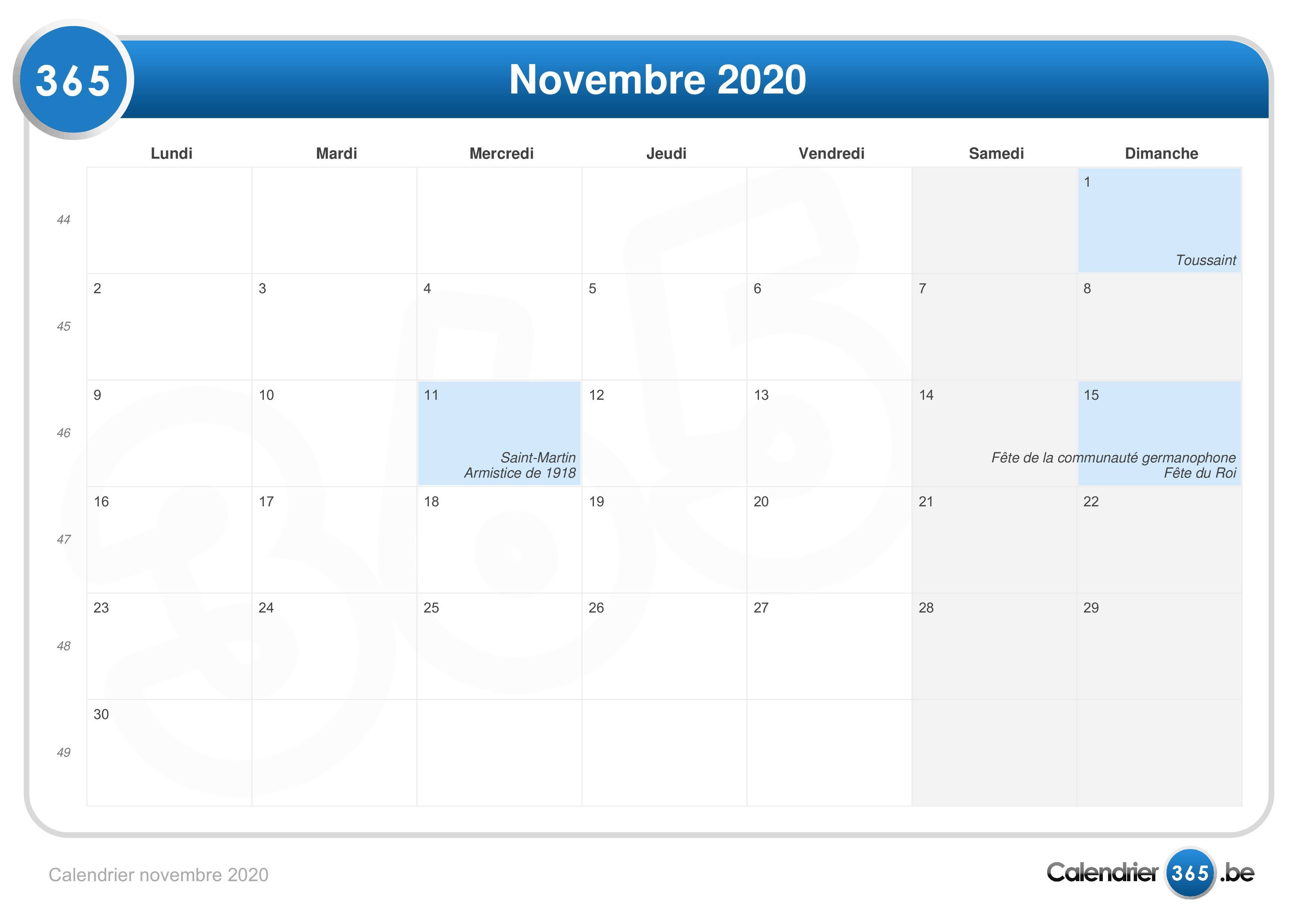  Calendrier  novembre  2022