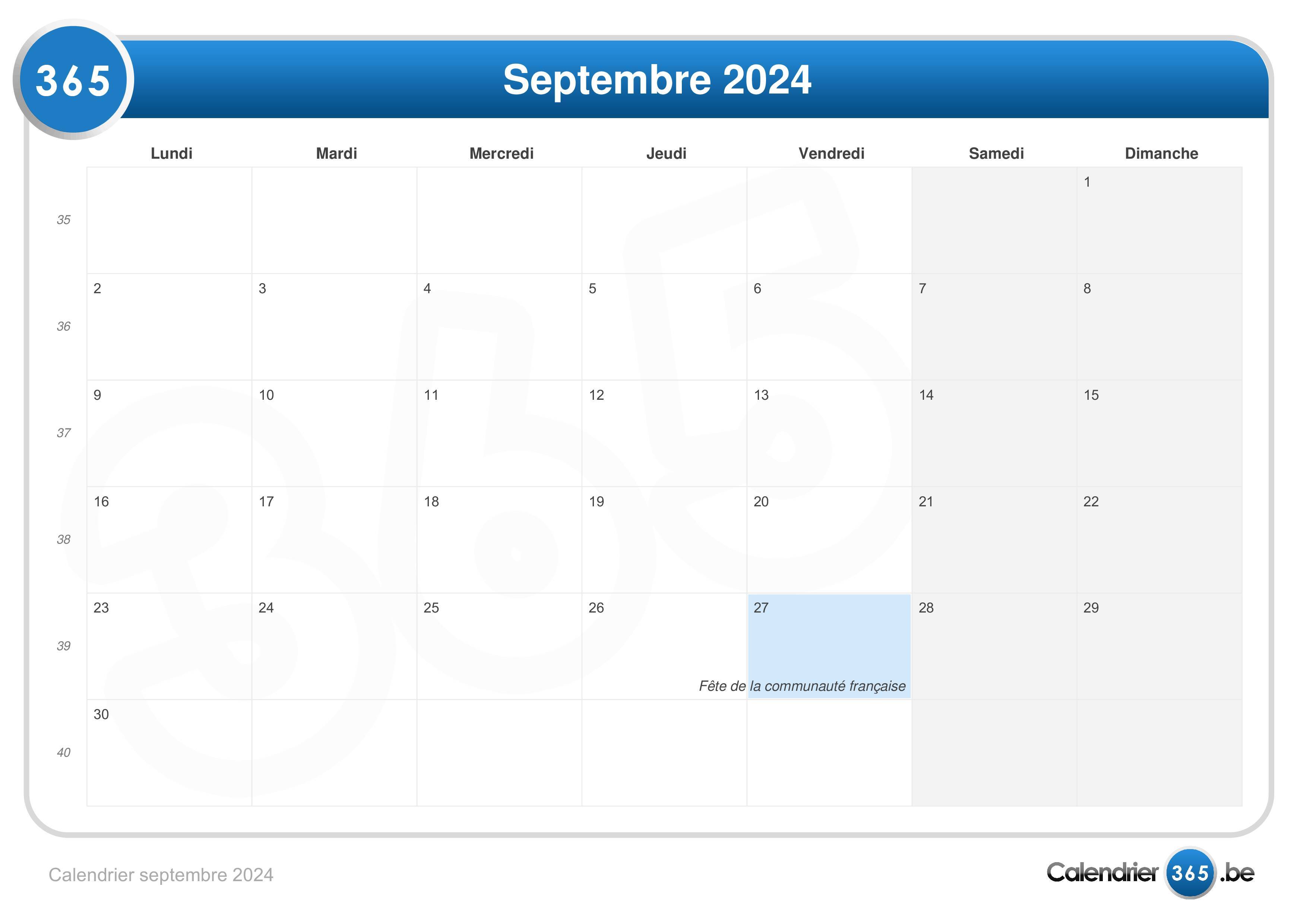 Calendrier septembre 2024